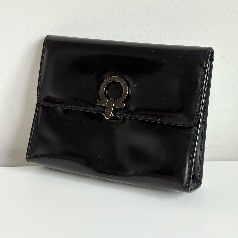 Salvatore Ferragamo Patent Leather Black Pouch